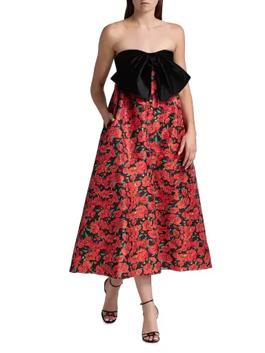 Kika Vargas Women's Charlotta Poppies Bow Cocktail Dress - Red - Size 2 | Thumbnail 2 Kika Vargas Women's Charlotta Poppies Bow Cocktail Dress - Red - Size 2 | Thumbnail 2