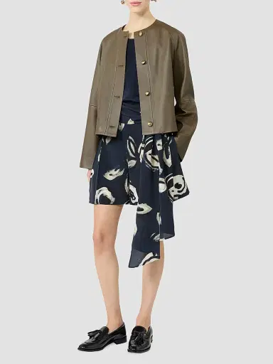 Max Mara Women's Nappa Leather Crew Neck Jacket - Kaki | Thumbnail 2 Max Mara Women's Nappa Leather Crew Neck Jacket - Kaki | Thumbnail 2