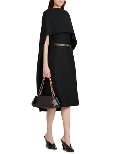 FERRAGAMO Women's Capelette Belted Midi-Dress - Nero | Thumbnail 2 FERRAGAMO Women's Capelette Belted Midi-Dress - Nero | Thumbnail 2