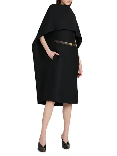 FERRAGAMO Women's Capelette Belted Midi-Dress - Nero | Thumbnail 4 FERRAGAMO Women's Capelette Belted Midi-Dress - Nero | Thumbnail 4