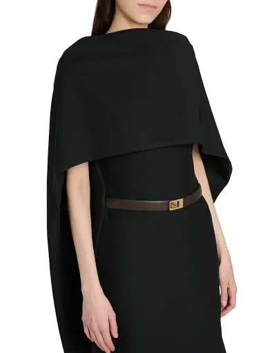 FERRAGAMO Women's Capelette Belted Midi-Dress - Nero | Thumbnail 6 FERRAGAMO Women's Capelette Belted Midi-Dress - Nero | Thumbnail 6