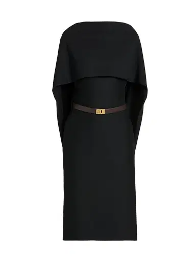 FERRAGAMO Women's Capelette Belted Midi-Dress - Nero | Thumbnail 1 FERRAGAMO Women's Capelette Belted Midi-Dress - Nero | Thumbnail 1