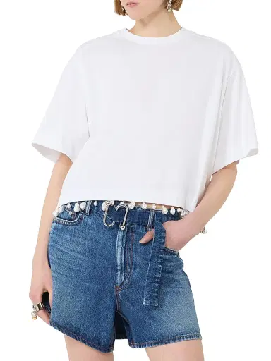 Sportmax Women's Pearl Embroidered Cropped T-Shirt | Thumbnail 5 Sportmax Women's Pearl Embroidered Cropped T-Shirt | Thumbnail 5