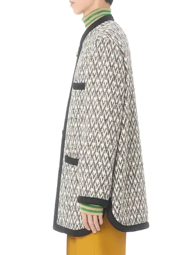 Valentino Garavani Men's Bouclé Wool Jacket with Toute La V Jacquard Pattern - Navy Beige | Thumbnail 3 Valentino Garavani Men's Bouclé Wool Jacket with Toute La V Jacquard Pattern - Navy Beige | Thumbnail 3