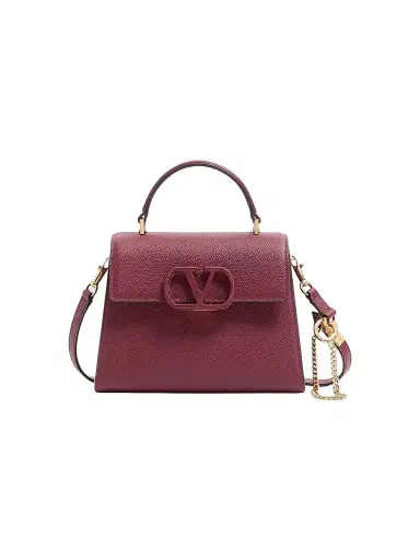 Valentino Garavani Women's V-Sling Top Handle Bag in Grainy Calfskin - Cherry | Thumbnail 1 Valentino Garavani Women's V-Sling Top Handle Bag in Grainy Calfskin - Cherry | Thumbnail 1