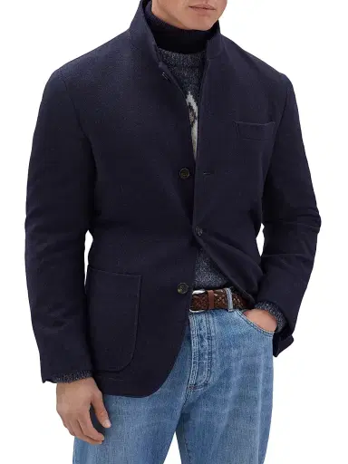 Brunello Cucinelli Men's Water Resistant Lightweight Cashmere Jacket - Cobalt | Thumbnail 2 Brunello Cucinelli Men's Water Resistant Lightweight Cashmere Jacket - Cobalt | Thumbnail 2