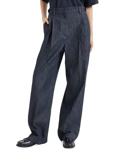Brunello Cucinelli Women's Cotton Denim Effect Twill Tailored Relaxed Trousers - Denim | Thumbnail 2 Brunello Cucinelli Women's Cotton Denim Effect Twill Tailored Relaxed Trousers - Denim | Thumbnail 2