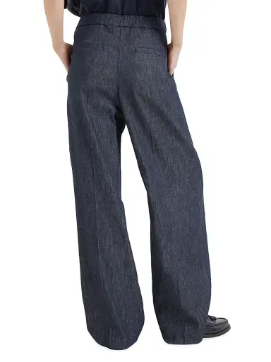 Brunello Cucinelli Women's Cotton Denim Effect Twill Tailored Relaxed Trousers - Denim | Thumbnail 3 Brunello Cucinelli Women's Cotton Denim Effect Twill Tailored Relaxed Trousers - Denim | Thumbnail 3