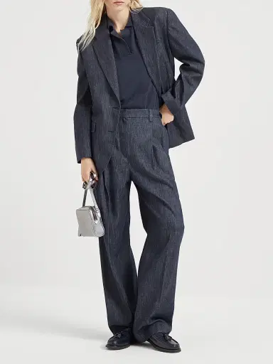 Brunello Cucinelli Women's Cotton Denim Effect Twill Tailored Relaxed Trousers - Denim | Thumbnail 5 Brunello Cucinelli Women's Cotton Denim Effect Twill Tailored Relaxed Trousers - Denim | Thumbnail 5