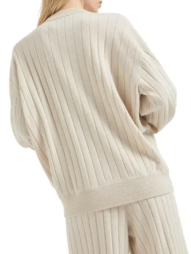 Brunello Cucinelli Women's Cashmere Flat Rib Sweater with Monili - Beige | Thumbnail 3 Brunello Cucinelli Women's Cashmere Flat Rib Sweater with Monili - Beige | Thumbnail 3