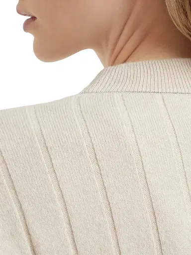Brunello Cucinelli Women's Cashmere Flat Rib Sweater with Monili - Beige | Thumbnail 4 Brunello Cucinelli Women's Cashmere Flat Rib Sweater with Monili - Beige | Thumbnail 4