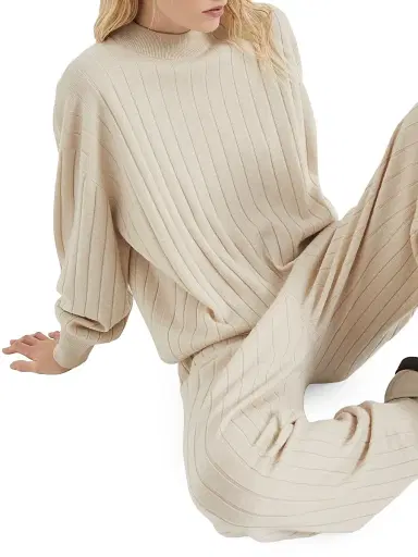 Brunello Cucinelli Women's Cashmere Flat Rib Sweater with Monili - Beige | Thumbnail 5 Brunello Cucinelli Women's Cashmere Flat Rib Sweater with Monili - Beige | Thumbnail 5