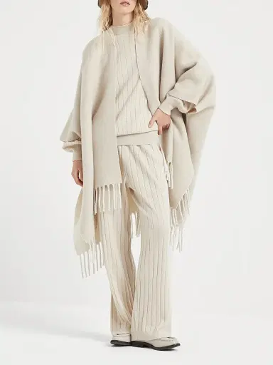 Brunello Cucinelli Women's Cashmere Flat Rib Sweater with Monili - Beige | Thumbnail 6 Brunello Cucinelli Women's Cashmere Flat Rib Sweater with Monili - Beige | Thumbnail 6