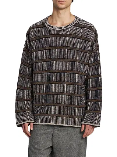 Giorgio Armani Men's Geometric Striped Crewneck Sweater - Fantastic Navy - Size 50 | Thumbnail 3 Giorgio Armani Men's Geometric Striped Crewneck Sweater - Fantastic Navy - Size 50 | Thumbnail 3