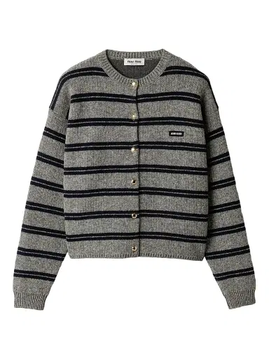 Miu Miu Women's Shetland Knit Cardigan - Grey - Size 6 | Thumbnail 1 Miu Miu Women's Shetland Knit Cardigan - Grey - Size 6 | Thumbnail 1