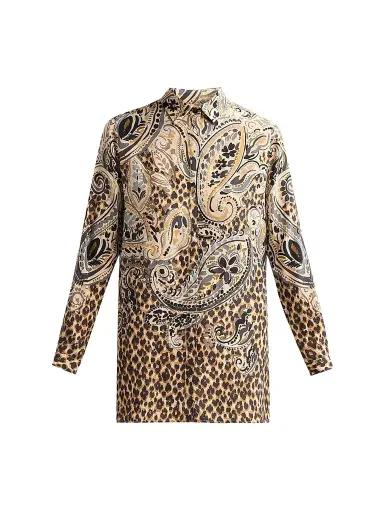 Etro Women's Paisley Leopard Print Silk Shirt | Thumbnail 1 Etro Women's Paisley Leopard Print Silk Shirt | Thumbnail 1