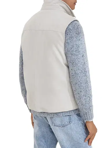 Brunello Cucinelli Men's Suede Down Vest with Shirt Style Collar - | Thumbnail 3 Brunello Cucinelli Men's Suede Down Vest with Shirt Style Collar - | Thumbnail 3