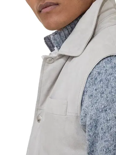 Brunello Cucinelli Men's Suede Down Vest with Shirt Style Collar - | Thumbnail 4 Brunello Cucinelli Men's Suede Down Vest with Shirt Style Collar - | Thumbnail 4
