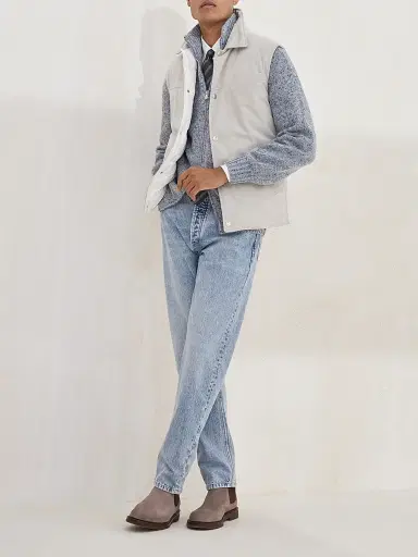 Brunello Cucinelli Men's Suede Down Vest with Shirt Style Collar - | Thumbnail 6 Brunello Cucinelli Men's Suede Down Vest with Shirt Style Collar - | Thumbnail 6