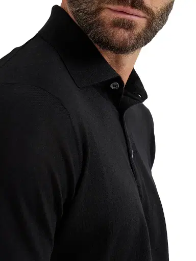 Brunello Cucinelli Men's Lightweight Knit Polo Shirt - Black | Thumbnail 4 Brunello Cucinelli Men's Lightweight Knit Polo Shirt - Black | Thumbnail 4