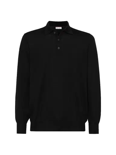 Brunello Cucinelli Men's Lightweight Knit Polo Shirt - Black | Thumbnail 1 Brunello Cucinelli Men's Lightweight Knit Polo Shirt - Black | Thumbnail 1
