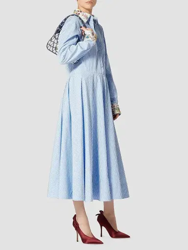Valentino Garavani Women's Midi Dress In Poplin Classic Stripe | Thumbnail 3 Valentino Garavani Women's Midi Dress In Poplin Classic Stripe | Thumbnail 3