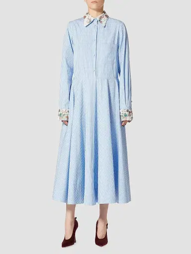 Valentino Garavani Women's Midi Dress In Poplin Classic Stripe | Thumbnail 4 Valentino Garavani Women's Midi Dress In Poplin Classic Stripe | Thumbnail 4