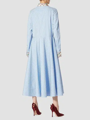 Valentino Garavani Women's Midi Dress In Poplin Classic Stripe | Thumbnail 5 Valentino Garavani Women's Midi Dress In Poplin Classic Stripe | Thumbnail 5
