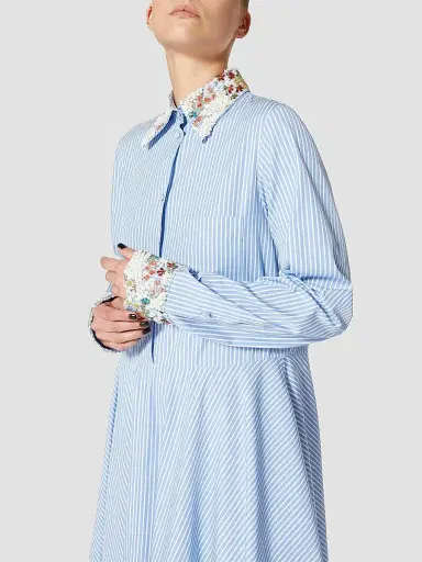 Valentino Garavani Women's Midi Dress In Poplin Classic Stripe | Thumbnail 6 Valentino Garavani Women's Midi Dress In Poplin Classic Stripe | Thumbnail 6
