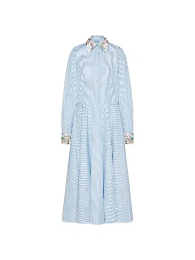 Valentino Garavani Women's Midi Dress In Poplin Classic Stripe | Thumbnail 1 Valentino Garavani Women's Midi Dress In Poplin Classic Stripe | Thumbnail 1