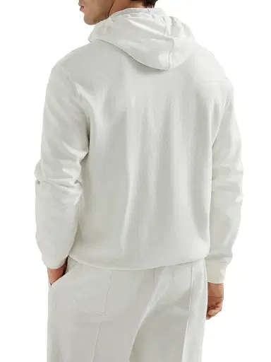Brunello Cucinelli Men's Cashmere Blend French Terry Double Cloth Sweatshirt - Off White | Thumbnail 2 Brunello Cucinelli Men's Cashmere Blend French Terry Double Cloth Sweatshirt - Off White | Thumbnail 2