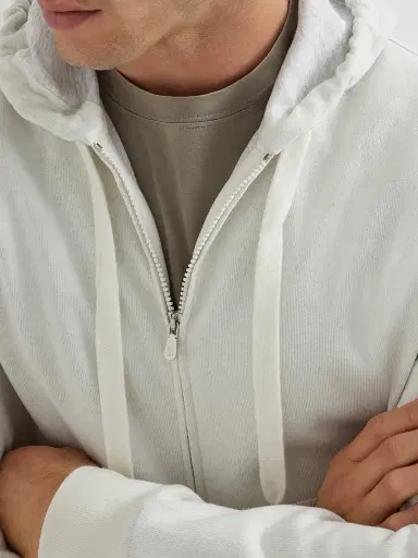 Brunello Cucinelli Men's Cashmere Blend French Terry Double Cloth Sweatshirt - Off White | Thumbnail 4 Brunello Cucinelli Men's Cashmere Blend French Terry Double Cloth Sweatshirt - Off White | Thumbnail 4