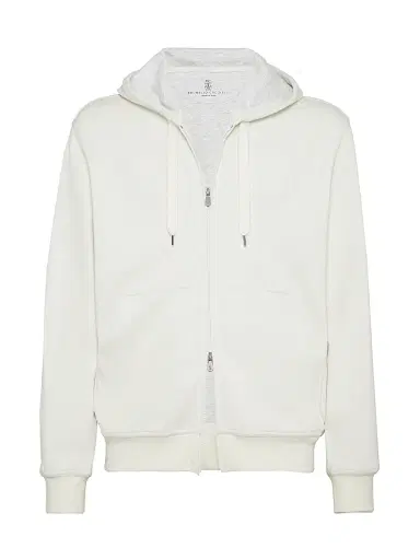 Brunello Cucinelli Men's Cashmere Blend French Terry Double Cloth Sweatshirt - Off White | Thumbnail 1 Brunello Cucinelli Men's Cashmere Blend French Terry Double Cloth Sweatshirt - Off White | Thumbnail 1