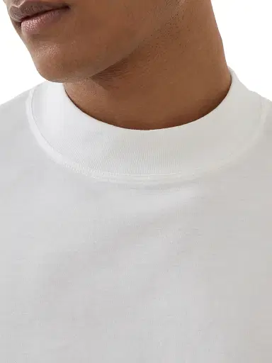 Brunello Cucinelli Men's Cotton Jersey Mock Neck Long Sleeve T-Shirt - Off White | Thumbnail 4 Brunello Cucinelli Men's Cotton Jersey Mock Neck Long Sleeve T-Shirt - Off White | Thumbnail 4