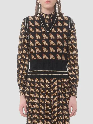 Valentino Garavani Women's Petit Charles Jacquard Wool Gilet | Thumbnail 2 Valentino Garavani Women's Petit Charles Jacquard Wool Gilet | Thumbnail 2