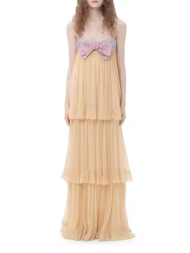 Valentino Garavani Women's Embroidered Long Dress in Crepponne Chiffon - Natural | Thumbnail 2 Valentino Garavani Women's Embroidered Long Dress in Crepponne Chiffon - Natural | Thumbnail 2