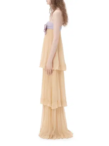 Valentino Garavani Women's Embroidered Long Dress in Crepponne Chiffon - Natural | Thumbnail 3 Valentino Garavani Women's Embroidered Long Dress in Crepponne Chiffon - Natural | Thumbnail 3