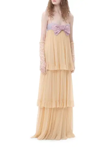 Valentino Garavani Women's Embroidered Long Dress in Crepponne Chiffon - Natural | Thumbnail 7 Valentino Garavani Women's Embroidered Long Dress in Crepponne Chiffon - Natural | Thumbnail 7