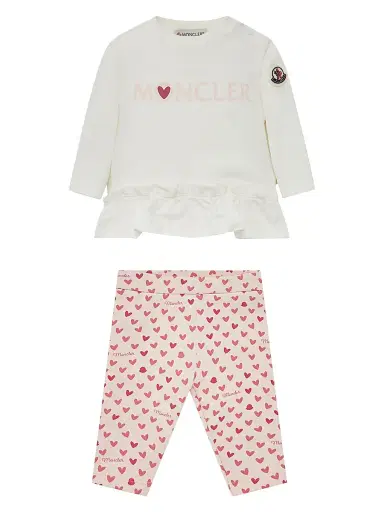 Moncler Baby Girl's & Little Girl's Set in Cotton - White Pink 12 Months | Thumbnail 1 Moncler Baby Girl's & Little Girl's Set in Cotton - White Pink 12 Months | Thumbnail 1