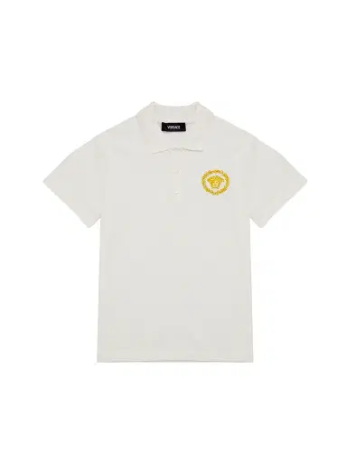 Versace Baby Boy's, Little Boy's & Boy's Cotton Piqué Polo Shirt - White Gold | Thumbnail 1 Versace Baby Boy's, Little Boy's & Boy's Cotton Piqué Polo Shirt - White Gold | Thumbnail 1