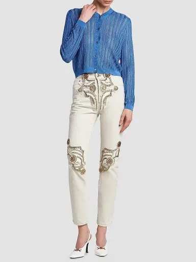 Versace Women's La Vacanza Mesh Rib-Knit Cardigan - Blue - Size 12 | Thumbnail 2 Versace Women's La Vacanza Mesh Rib-Knit Cardigan - Blue - Size 12 | Thumbnail 2