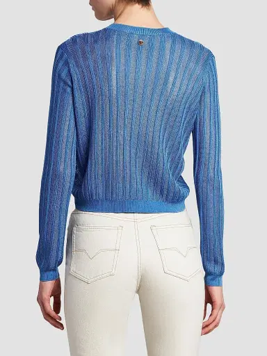 Versace Women's La Vacanza Mesh Rib-Knit Cardigan - Blue - Size 12 | Thumbnail 5 Versace Women's La Vacanza Mesh Rib-Knit Cardigan - Blue - Size 12 | Thumbnail 5