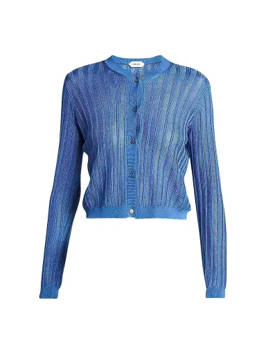 Versace Women's La Vacanza Mesh Rib-Knit Cardigan - Blue - Size 12 | Thumbnail 1 Versace Women's La Vacanza Mesh Rib-Knit Cardigan - Blue - Size 12 | Thumbnail 1