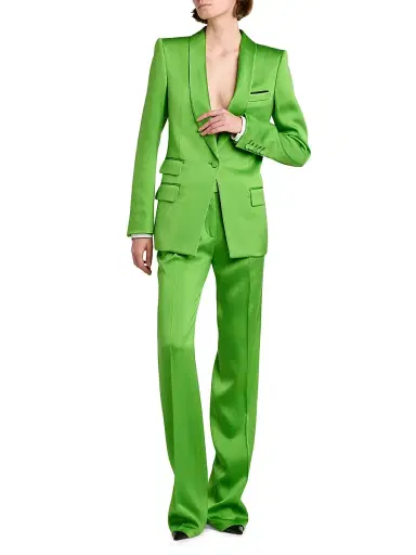 TOM FORD Women's Pleated Silk-Wool Trousers - Gdj Seagrass | Thumbnail 2 TOM FORD Women's Pleated Silk-Wool Trousers - Gdj Seagrass | Thumbnail 2