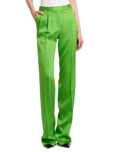 TOM FORD Women's Pleated Silk-Wool Trousers - Gdj Seagrass | Thumbnail 3 TOM FORD Women's Pleated Silk-Wool Trousers - Gdj Seagrass | Thumbnail 3