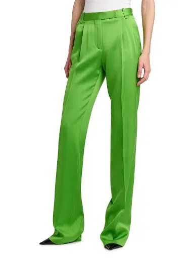 TOM FORD Women's Pleated Silk-Wool Trousers - Gdj Seagrass | Thumbnail 4 TOM FORD Women's Pleated Silk-Wool Trousers - Gdj Seagrass | Thumbnail 4