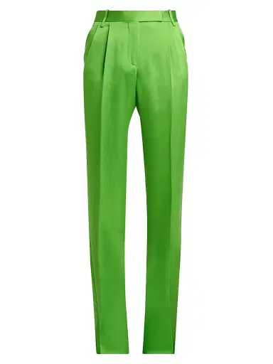 TOM FORD Women's Pleated Silk-Wool Trousers - Gdj Seagrass | Thumbnail 1 TOM FORD Women's Pleated Silk-Wool Trousers - Gdj Seagrass | Thumbnail 1