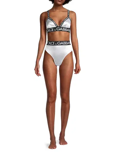 Dolce & Gabbana Women's Satin Logo Triangle Bra - Optical White - Size XS | Thumbnail 2 Dolce & Gabbana Women's Satin Logo Triangle Bra - Optical White - Size XS | Thumbnail 2