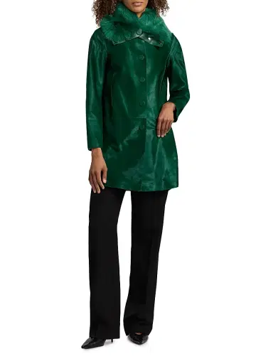 Giorgio Armani Women's Shearling-Trim Calf Hair Slim-Fit Coat | Thumbnail 2 Giorgio Armani Women's Shearling-Trim Calf Hair Slim-Fit Coat | Thumbnail 2