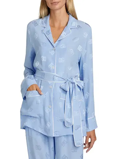 Dolce & Gabbana Women's Silk Satin Jacquard DG Logo Pajama Shirt - Very Light Lilac - Size 8 | Thumbnail 3 Dolce & Gabbana Women's Silk Satin Jacquard DG Logo Pajama Shirt - Very Light Lilac - Size 8 | Thumbnail 3